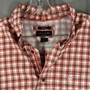 Ariat Shirt Men's XL Red Long Sleeve Button Down Check Pro Series Stretch Cowboy